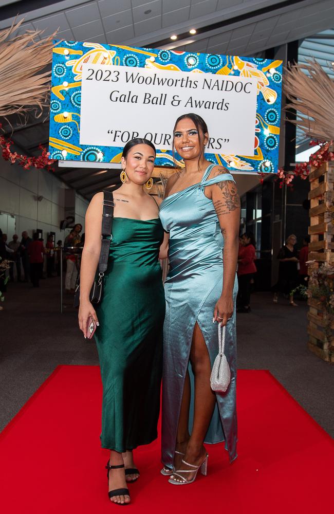 Sh’Keah Rickard and Jasmine Duturbure at the 2023 NAIDOC Ball. Picture: Pema Tamang Pakhrin