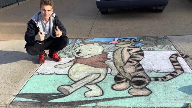 Roberto Taranto spent six hours drawing this masterpiece on the footpath outside his Doreen home.