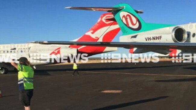 FIFO workers have been left stranded in WA’s north after their plane nearly collided with another plane on the runway. Picture: Nine News Perth