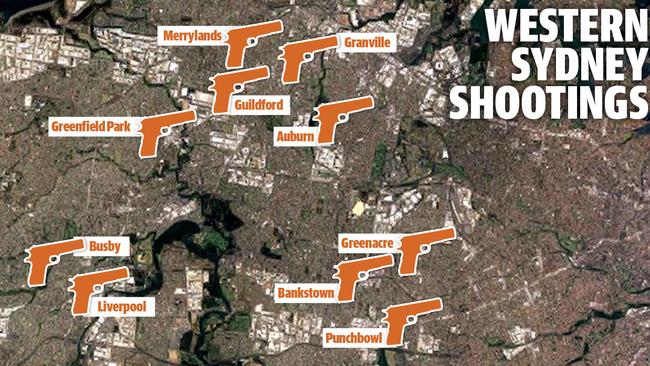 Ten Sydney suburbs account for almost 30 per cent of the city’s gun violence.