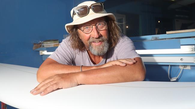 Dicko, pictured in his Surfing Museum studio, has been repairing and building boards for nearly 40 years. Picture: Alan Barber