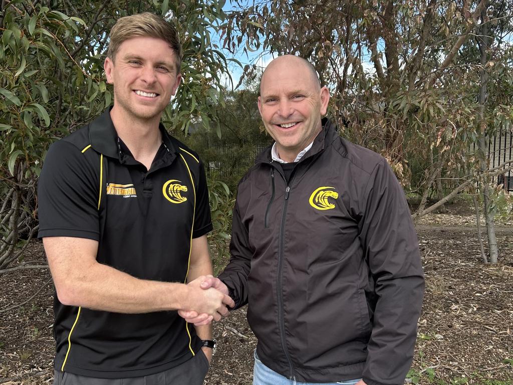 Seb Ross with Colac president Matt Gibson. Picture: Supplied