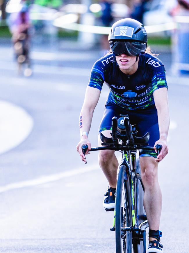 Grace Thek competes in the Ironman 70.3 Tasmania in Hobart Picture: Linda Higginson