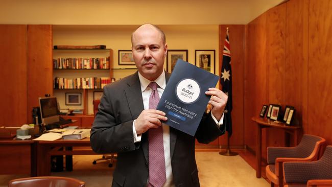 Treasurer Josh Frydenberg with the budget papers. Picture: Adam Taylor for PMO via NCA NewsWire