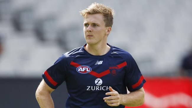 James Jordon impressed in Melbourne’s midfield against the Dockers. Picture: Dylan Burns/AFL Photos