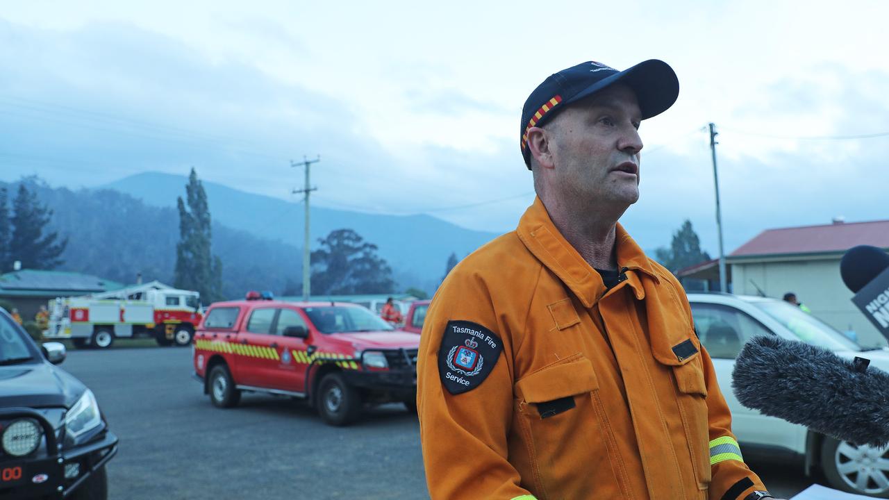 Lachlan Fire: Fire incident controller at Lachlan Fire Station Peter Tavasz speaks to media about ongoing fire near Lachlan. Picture: LUKE BOWDEN