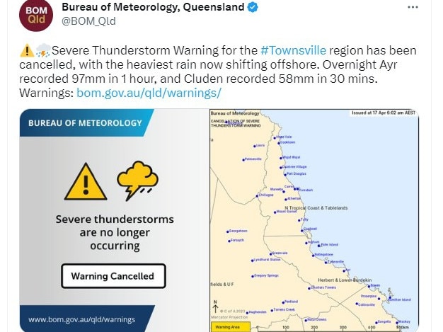 A tweet from the Bureau of Meteorology.