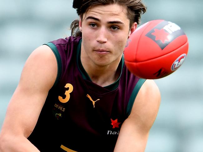 LAUNCESTON, AUSTRALIA - SEPTEMBER 30: Oliver Davis in action during the round NAB AFL U18 All-Stars match between Team South and Team North at UTAS Stadium on September 30, 2020 in Launceston, Australia. (Photo by Steve Bell/AFL Photos/via Getty Images)