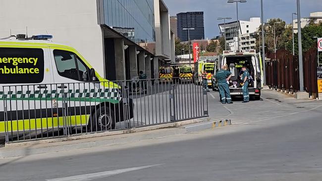 Ambulances ramping at the Royal Adelaide Hospital.