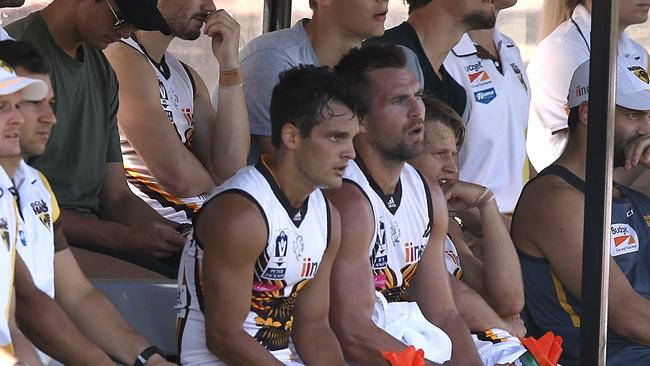 Luke Hodge sits on the bench during Box Hill’s practice match. Picture: Wayne Ludbey