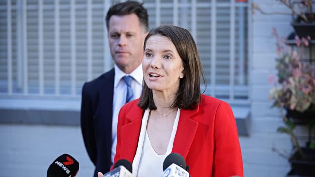 Water Minister Rose Jackson with premier Chris Minns in the background. Picture: Adam Yip