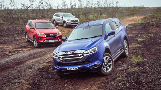 The Isuzu MU-X, Toyota Fortuner and Ford Everest are based on the three most popular dual-cab utes. Picture: Thomas Wielecki