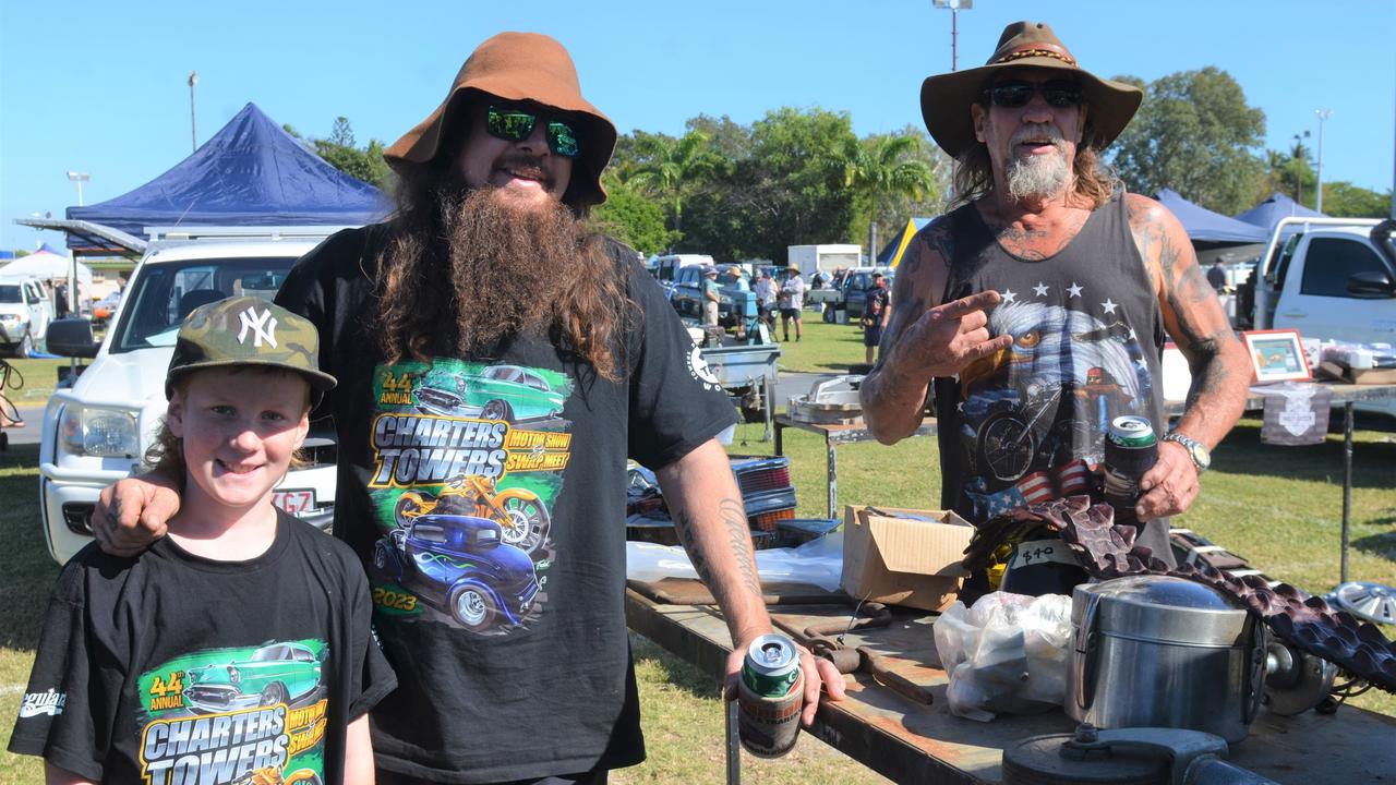 2023 Townsville Swap Meet: Braxon and Jason Wenborn from Mareeba, with John Detourbet from Gordonvale.