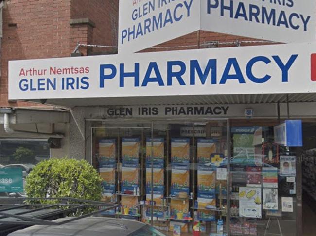 Glen Iris Pharmacy owner Arthur Nemtsas has been slugged with a $5000 bill following a dispute over his advertising signs. Picture: Google Street View