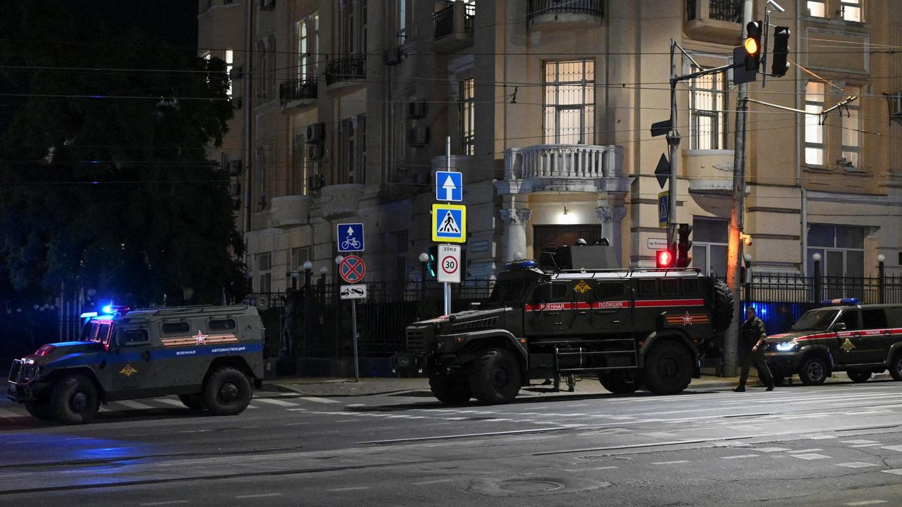 Armoured vehicles pictured on a street of the southern city of Rostov-on-Don, Russia, on Saturday. Picture: Reuters/Stringer