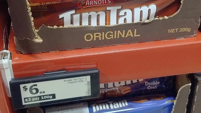 The price of Tim Tams in supermarkets have surged. Picture: Reddit