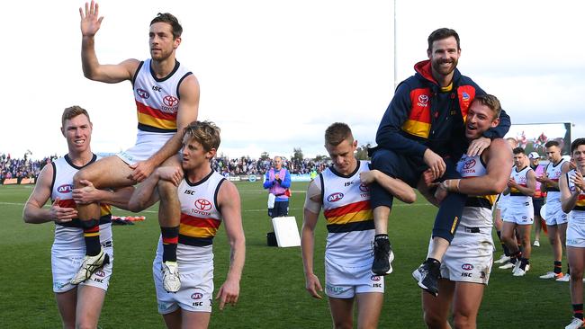 Crows Richard Douglas and Andy Otten bow out. Picture: Quinn Rooney/Getty Images