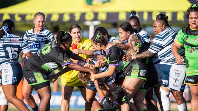 A mass brawl broke out during the NRL NT women's grand final between the Darwin Brothers and Palmerston Raiders. Picture: Pema Tamang Pakhrin