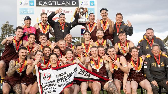 Boronia celebrated back-to-back flags and promotion with its 2024 Division 2 triumph. Picture: Field of View Photography