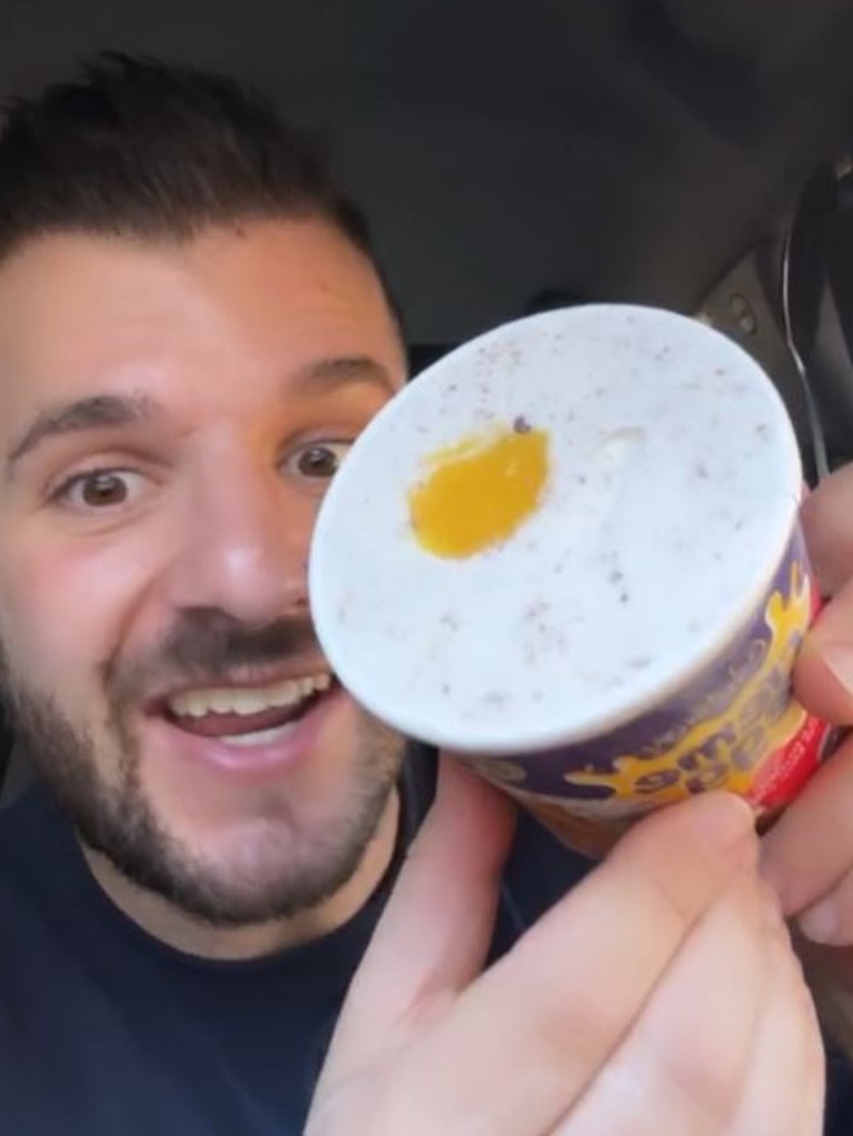 The ice cream has been a hit among Aussies already – with people overseas claiming they’re ‘jealous’ they can’t buy the new Creme Egg variation. Picture: TikTok/@NickVavitis