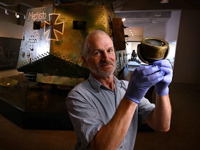 25/05/2023 : The worlds only remaining German WW1 tank, Ã¢â¬ÅMephistoÃ¢â¬Â,  is reunited with its long lost compass by Tom Lamin , inside the Queensland Museum, Brisbane. In the 1960Ã¢â¬â¢s Tom was given the compass by his grandfather Lt Horace Lynch, who was in London when Mephisto, a giant A7V tank, was stored at the Tilbury Docks prior to the tanks shipping to Australia as a war trophy, and likely souvenired the compass at the time. pic Lyndon Mechielsen