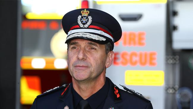 Queensland Fire and Emergency Services Acting Commissioner Mike Wassing joined firefighters at Kemp Place Fire Station in Brisbane on Thursday where he spoke about tragic passing of firefighter Izabella ‘Izzy’ Nash earlier this week. Picture: David Clark