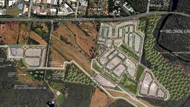 The areas which relate to the Site R &amp; D development application for a residential subdivision in the West Byron Urban Release Area along Ewingsdale Road.