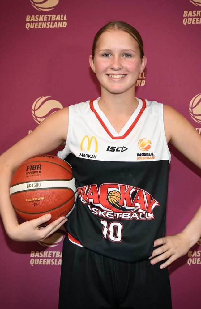 Skye Vaughan, 13, playing basketball for the Mackay Meteorettes. Picture: Contributed