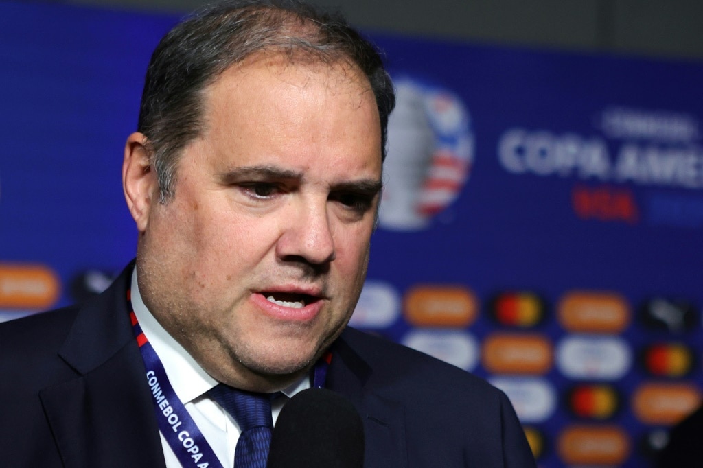 Victor Montagliani, President of CONCACAF, speaks at the 2024 Copa America draw