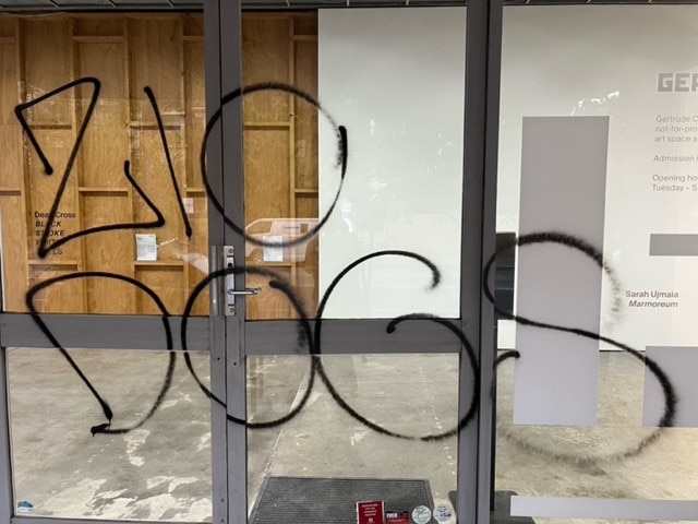 The anti-Semitic graffiti at the Gertrude Gallery.