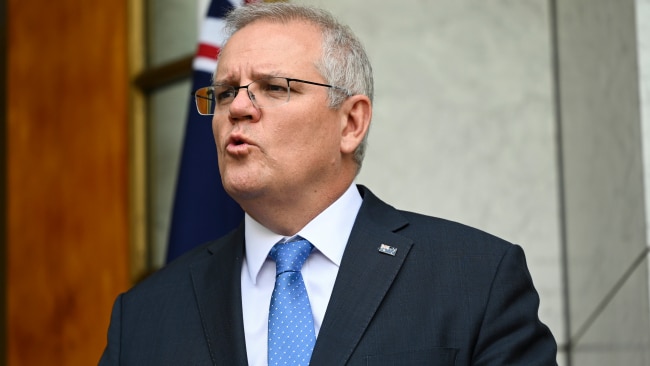 Prime Minister Scott Morrison holds a press conference after the National Cabinet meeting at Parliament House. Picture: NCA 