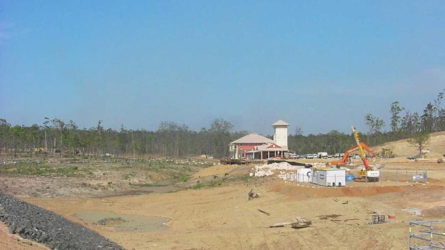 Springfield Lakes historical photo of construction of the lake and sales office which is now home to Moselle's Restaurant.
