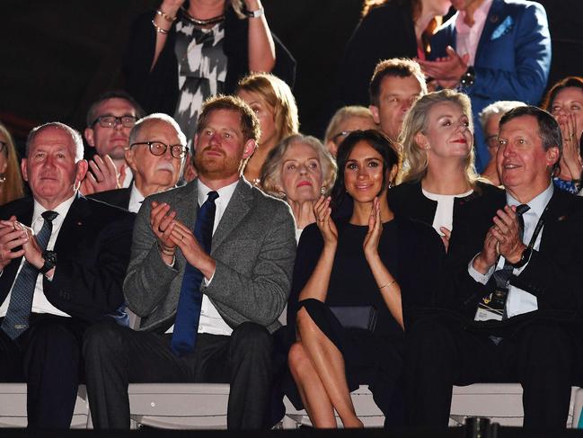 The royal couple with dignitaries and guests at the Invictus Games opening ceremony. Picture: Saeed Khan/AFP