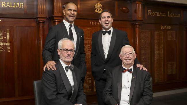 Sydney great Michael O’Loughlin with fellow SA Football Hall of Fame inductees Damian Squire, Stuart Palmer and John Condon at Adelaide Oval. Picture: Matt Turner.