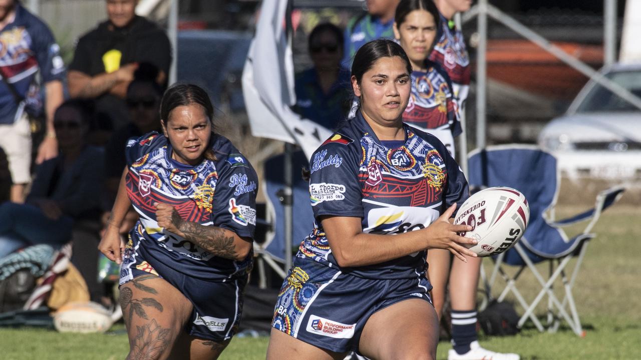 Leah Peckham for Emus. 2023 TRL Cultural Cup, Open Womens SW Qld Emus vs Pacific Nations Toowoomba. Saturday, February 25, 2023. Picture: Nev Madsen.