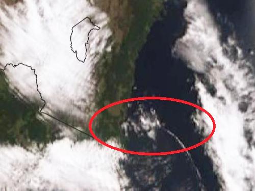 The southerly buster can bee seen in this satellite image as a thin white line of colud stretching from the coast. It brings with it a huge change in wind direction, the most dangerous time for bushfires to flare up. Picture: BOM.