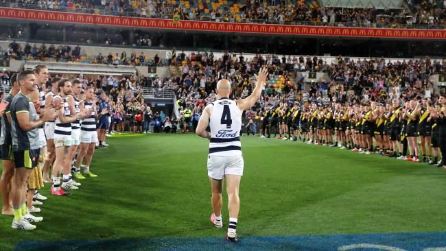 Gary Ablett says goodbye after his last AFL game. Picture: Sarah Reed