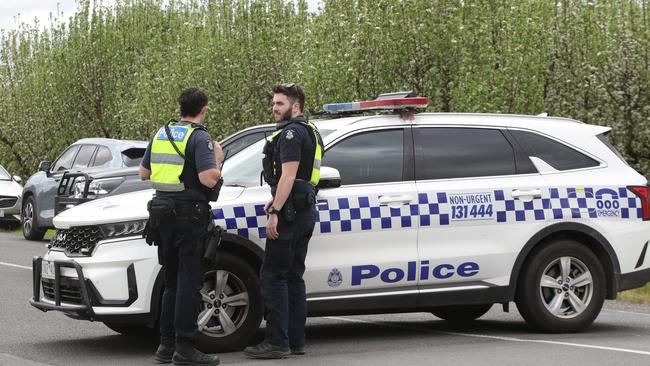 Police at the scene where Turvey was shot dead. Picture: David Crosling