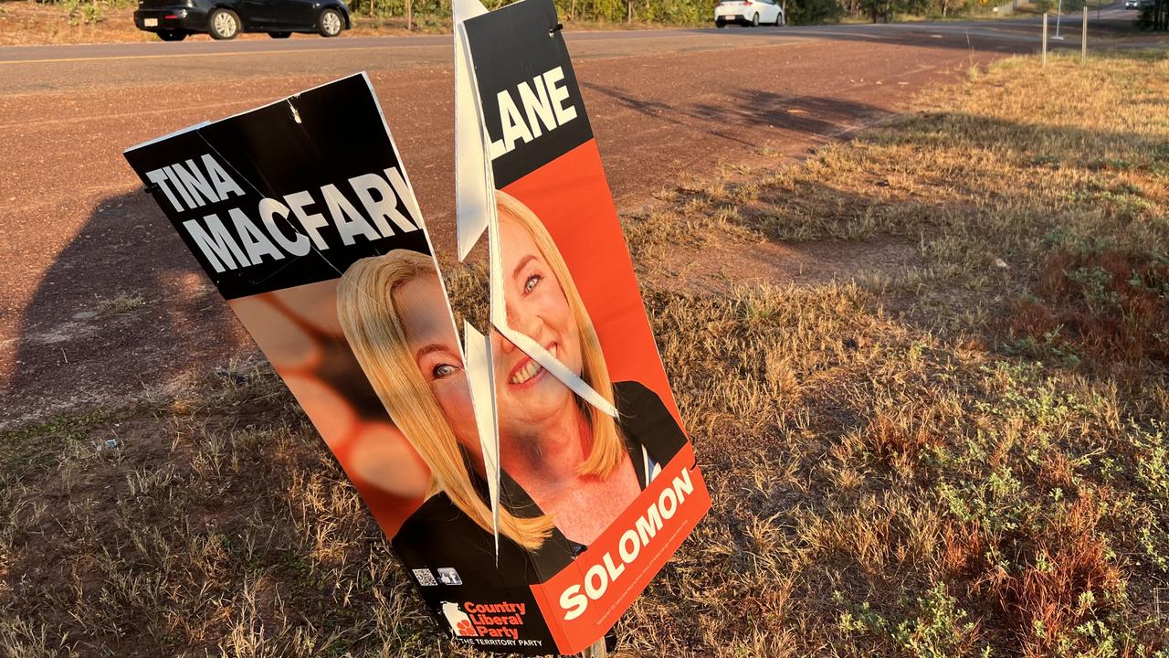 Damage to corflutes of CLP candidates has been reported to police and the Australian Electoral Commission. Picture: Supplied