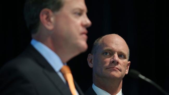 ELECTION2015_Queensland Premier Campbell Newman pictured here on day 22 of his re-election campaign with ministers Jeff Seeney and Tim Nicholls at QUT this afternoon Tuesday Jan.27th, 2015. Pictures: Jack Tran / The Courier Mail