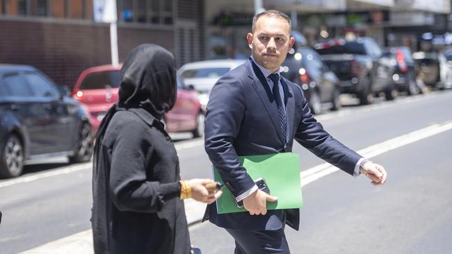 Ahamad Dudu’s solicitor Talal Krayem leaves Bankstown Local Court on Monday. Picture: Jeremy Piper