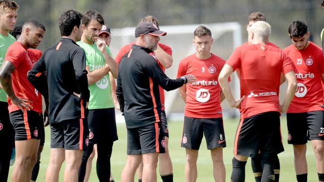 Jean-Paul de Marigny addresses players after the sacking of Markus Babbel. Photo Jeremy Piper