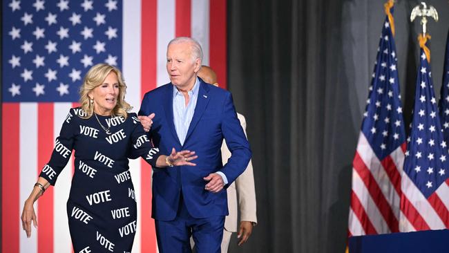 US President Joe Biden and First Lady Jill Biden arrive for a post-debate rally in Raleigh, North Carolina on June 28. Picture: Mandel Ngan/AFP