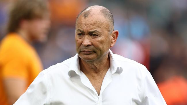 SAINT-ETIENNE, FRANCE - SEPTEMBER 17: Head Coach, Eddie Jones looks on during the Rugby World Cup France 2023 match between Australia and Fiji at Stade Geoffroy-Guichard on September 17, 2023 in Saint-Etienne, France. (Photo by Chris Hyde/Getty Images)