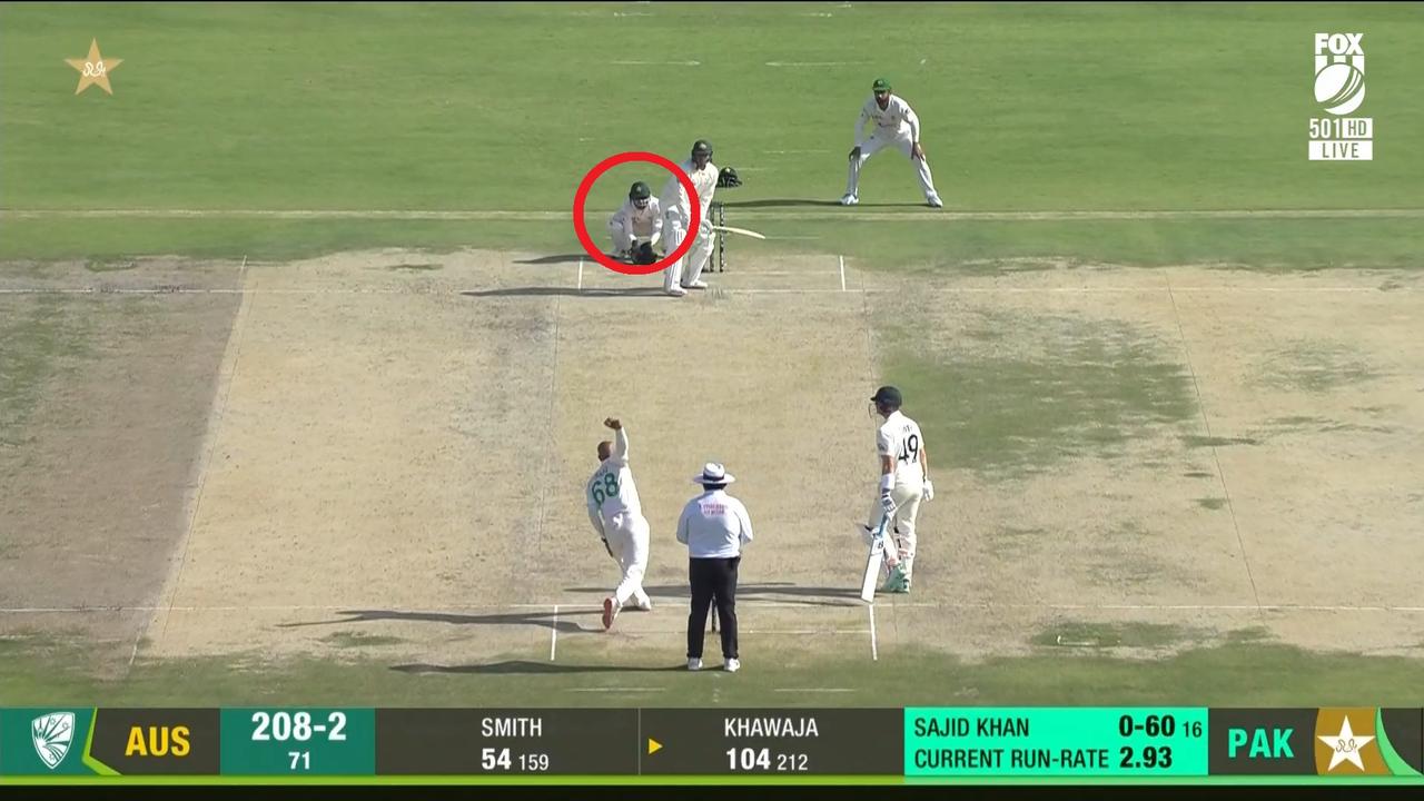 Usman Khawaja faces the negative bowling of Sajid Khan. Photo: Fox Sports, Kayo.