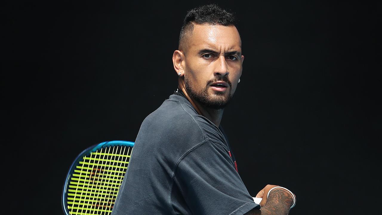 Nick Kyrgios training at Melbourne Park. Picture: Michael Klein