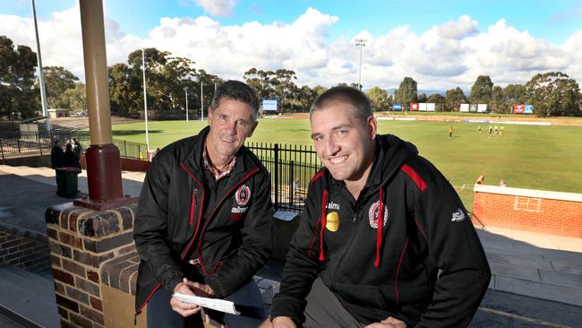 Rostrevor Old Collegians coach Adrian Rocco (left) and captain Will O'Malley are preparing for their side’s top-of-the-table division one clash with Tea Tree Gully this Saturday. Picture: AAP/Dean Martin.