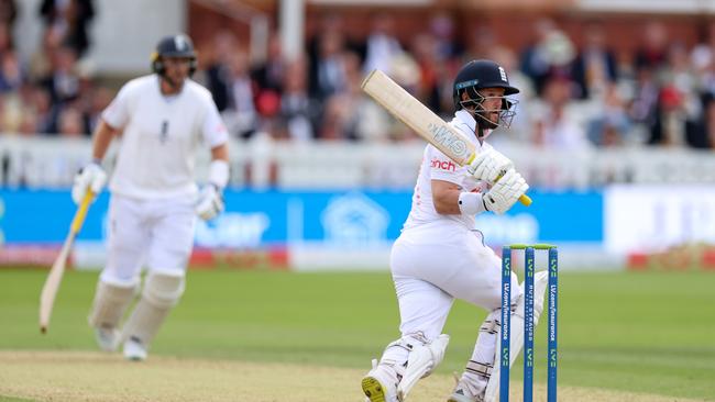 Ben Duckett plays a pull shot on 98 that is caught by David Warner at fine leg. Picture: Ryan Pierse/Getty Images