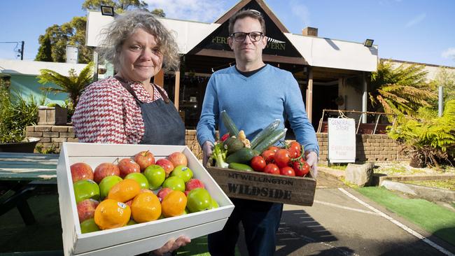 Fern Tree Tavern licensees Leanne Minshull and David Nunn, who have added a local grocer to their pub. Picture: RICHARD JUPE