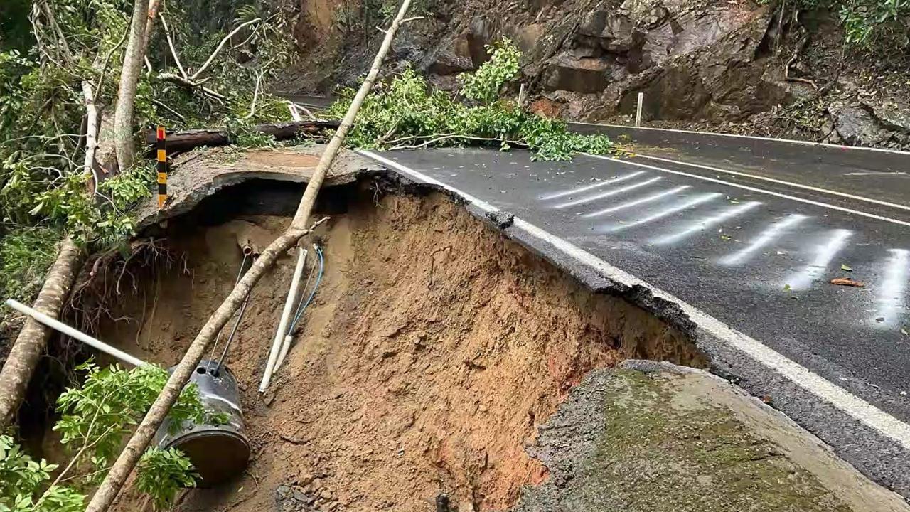 Damage to Kuranda Range Road near the Henry Ross Lookout caused by heavy rain in December 2023. Picture: Queensland Police Service